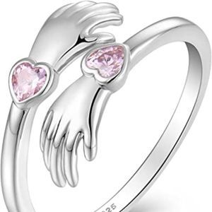 STARCHENIE Hug Ring 925 Sterling Silver Open Adjustable Hugging Hands Ring